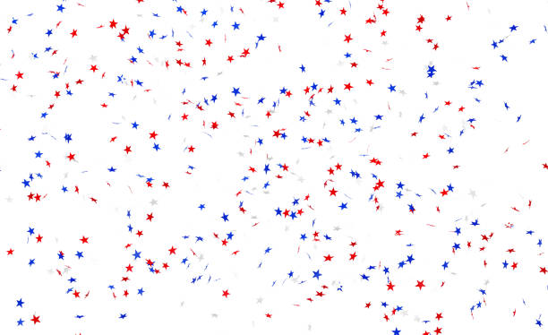 istock Star Shaped Paper Confetti in American Flag Color Falling over White Background 1243182842