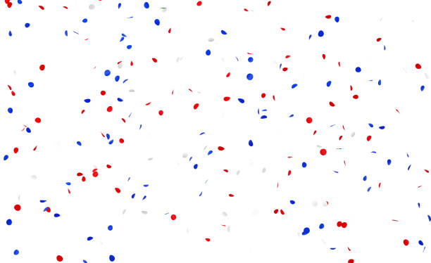 istock Circle Shaped Paper Confetti in American Flag Color Falling over Blue Background 1243182866