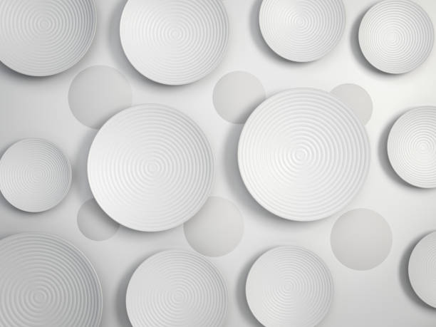 istock White round disks or plates over white paper background. Abstract 3d render in minimalism style 1243192850