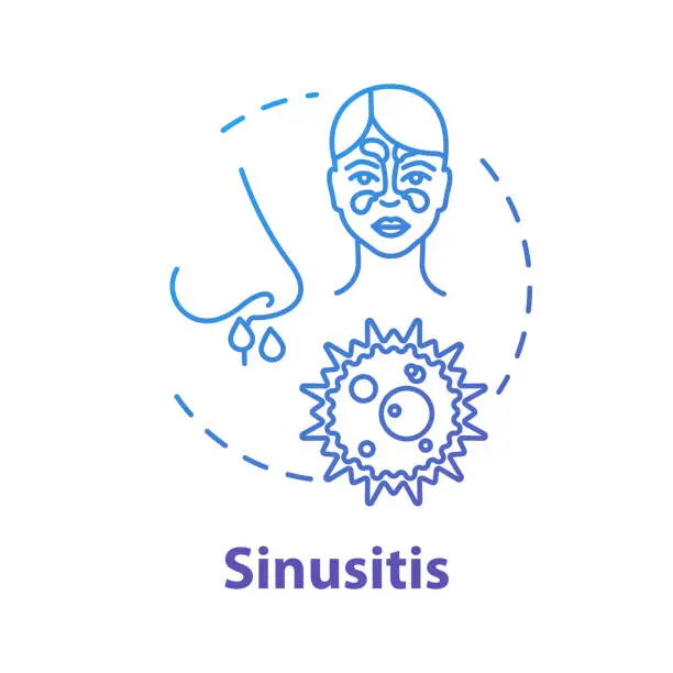 Vector illustration of Sinusitis concept icon. Suffer from allergy. Paranasal inflammation. Respiratory illness. Nasal problem. Flu infection idea thin line illustration. Vector isolated outline RGB color drawing
