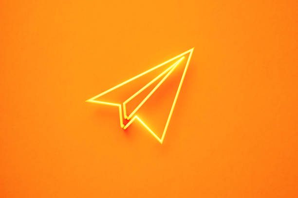 Plane Symbol Formed by Yellow Neon Light on Yellow Background