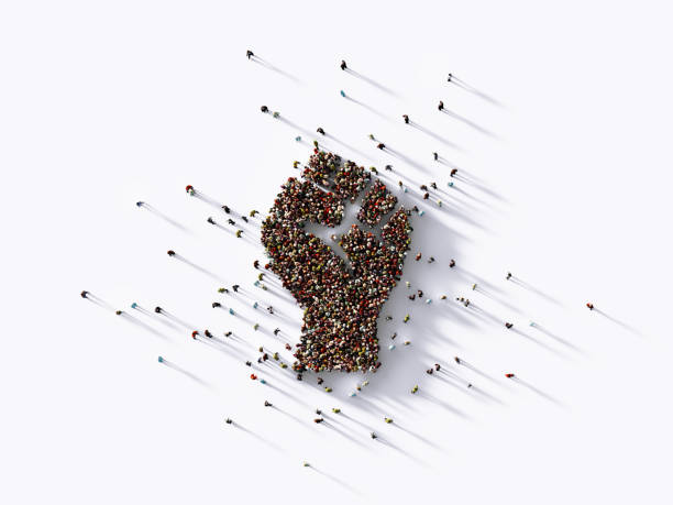 istock Human Crowd Forming A Fist Symbol on White Background 1243206626