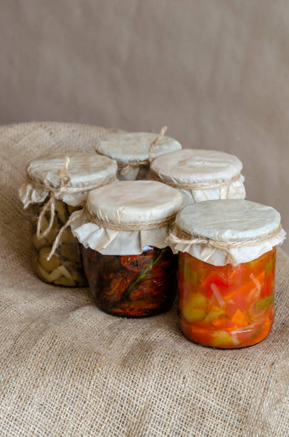 Canned mushrooms, lecho and other home-made canned food.