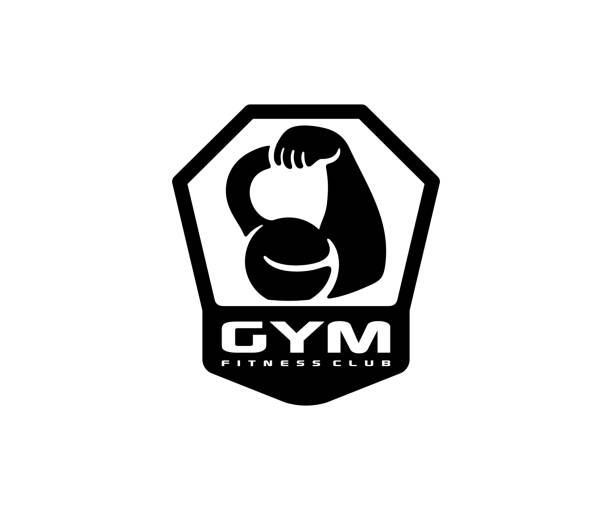 fitnessraum, kettlebell und bizeps, design. bodybuilding und fitness, vektordesign und illustration - abdominal muscle muscular build barbell bicep stock-grafiken, -clipart, -cartoons und -symbole