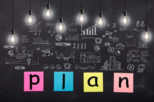 istock Business concept - sketch with schemes and graphs on chalkboard 1243245570