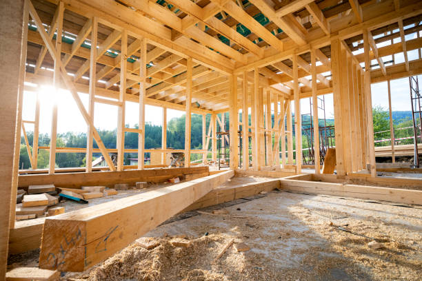 istock Interior frame of new wooden house under construction 1243246631