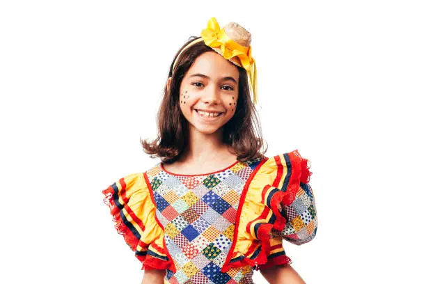 Photo of Brazilian girl wearing typical clothes for the Festa Junina - June festival