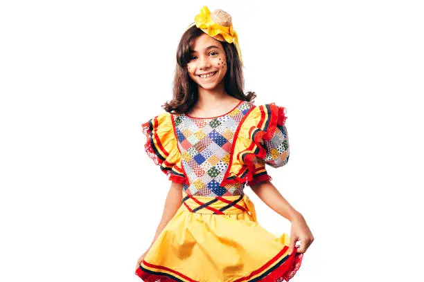 Photo of Brazilian girl wearing typical clothes for the Festa Junina - June festival