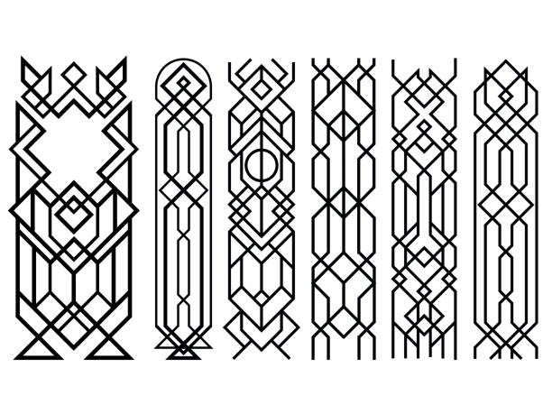 Black abstract geometric ornament Black abstract geometric ornament. Art deco style, trendy vintage design element. Black grill on a white background. gatsby stock illustrations
