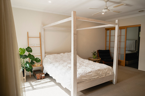 Interior of an airy bedroom in Perth, Australia.