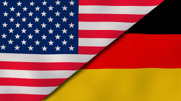 die flaggen der vereinigten staaten und deutschlands. nachrichten, reportage, business background. 3d-illustration - mid atlantic bundesstaaten der usa stock-fotos und bilder