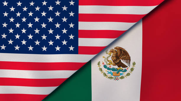the flags of united states and mexico. news, reportage, business background. 3d illustration - mexican flag mexico flag digitally generated image imagens e fotografias de stock
