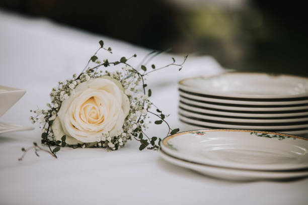 photo of plates on a table in a wedding