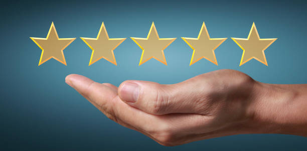 istock Hand of touching rise on increasing five stars. Increase rating evaluation classification concept 1243317620