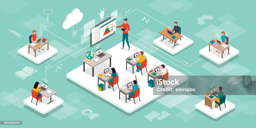 Elearning School Elearning Online Education And Virtual Classroom Stock Illustration ...
