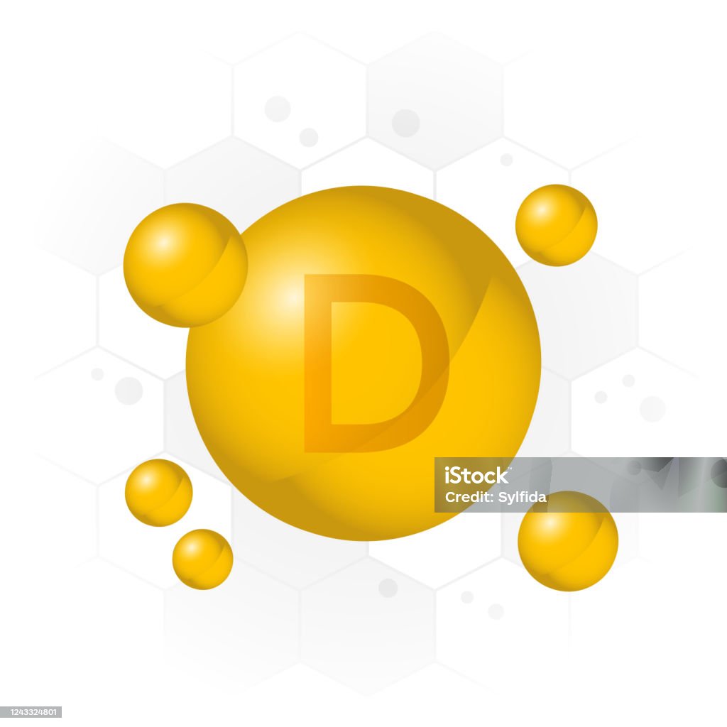ビタミンDアイコン。六角形の背景に黄金のバブル。ベクトル - ビタミンDのロイヤリティフリーベクトルアート