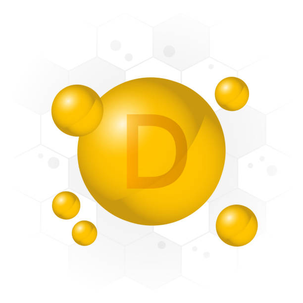 ilustrações de stock, clip art, desenhos animados e ícones de vitamin d icon. golden bubble on hexagon background. vector - vitamin pill vitamin e isolated text