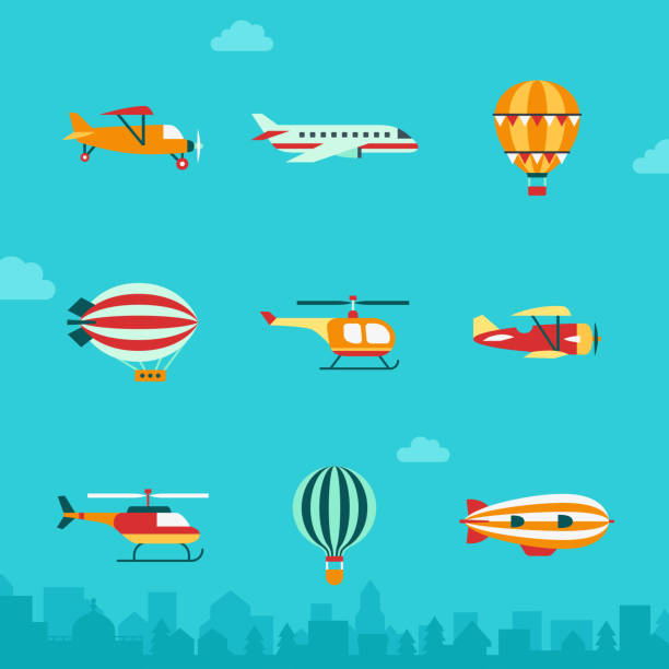ilustrações, clipart, desenhos animados e ícones de conjunto de ícones vetoriais de transporte aéreo (plano). parte quatro. - air vehicle business airplane multi colored