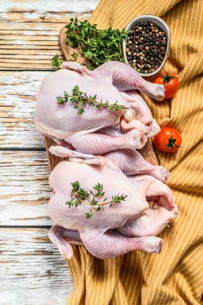 istock Fresh Raw chicken with spices, cooking background. White background. Top view 1243331035
