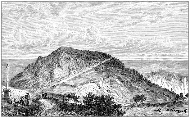Ancient illustration: Gergovie tray Antique illustration: Gergovie plateau plateau drawing stock illustrations