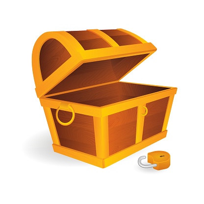 Empty Treasure Chest With Open Golden Padlock Cartoon Style Opened Wooden  Pirate Chests With Gold Metal Stripes Stock Illustration - Download Image  Now - iStock