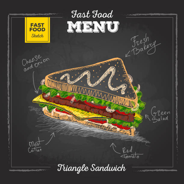 Vintage Chalk Drawing Fast Food Menu Sandwich Sketch Stock