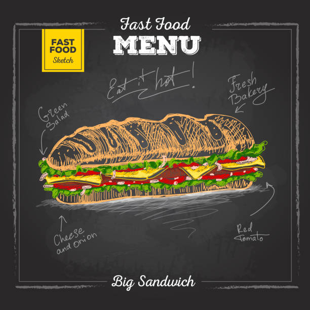 Vintage Chalk Drawing Fast Food Menu Sandwich Sketch Stock