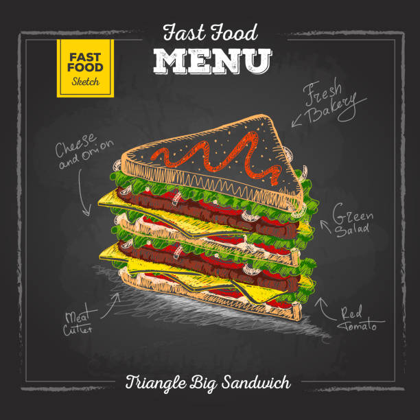 Vintage Chalk Drawing Fast Food Menu Sandwich Sketch Stock