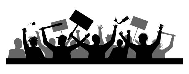 istock A protest or demonstration. Demand from the crowd. Disturbances in the city. Strike or outrage people. Danger for residents and businesses. 1243402286