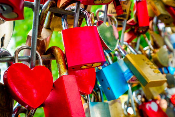 istock Closeup view of red love locks 1243402831