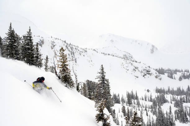 istock Man skiing fresh powder in the mountains 1243409752