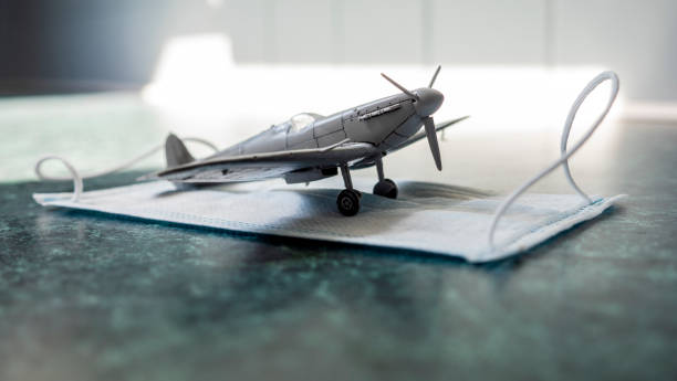 istock Toy airplane on face mask 1243420814