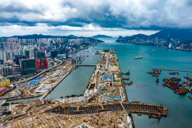 香港のカイタクのドローンビュー - kowloon bay ストックフォトと画像