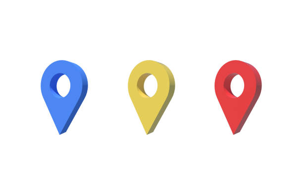 3D Illustration Blue Yellow and Red pin on your map on white background with clipping path