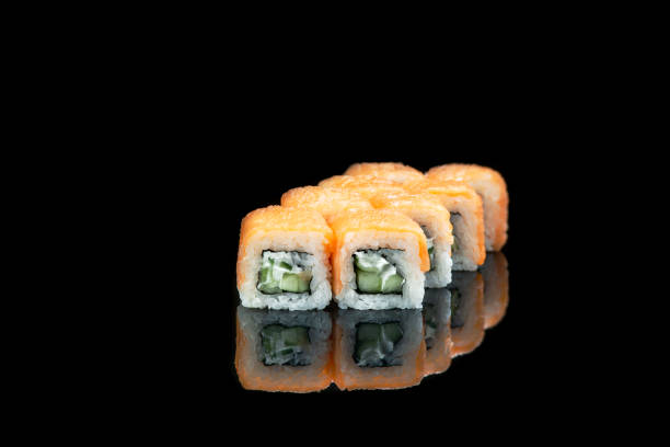 istock Sushi Roll On A Black Background reflection . Japanese food. Close Up. 1243457745