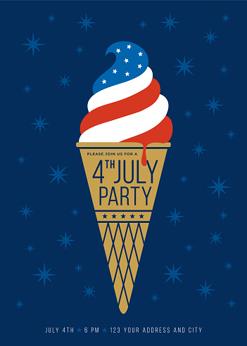 4TH of JULY PARTY invitation with ice-cream background. Poster, card, banner and background. Vector illustration. Stock illustration