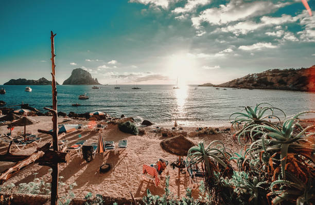 View of Cala d'Hort Beach, Ibiza stock photo