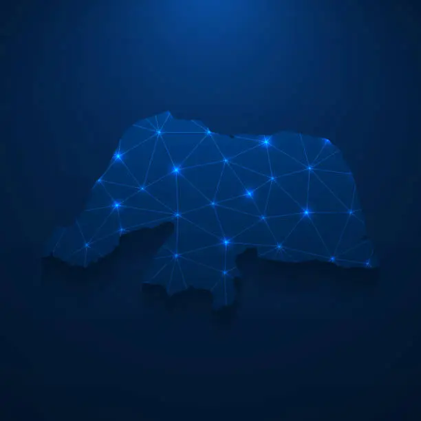 Vector illustration of Rio Grande do Norte map network - Bright mesh on dark blue background