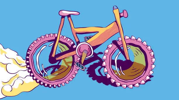Vector illustration of Hand-drawn vector colorful illustration - Racing bike.