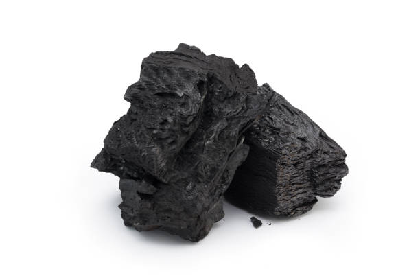 istock Hardwood charcoal, Burned wood isolated on white background. 1243528114