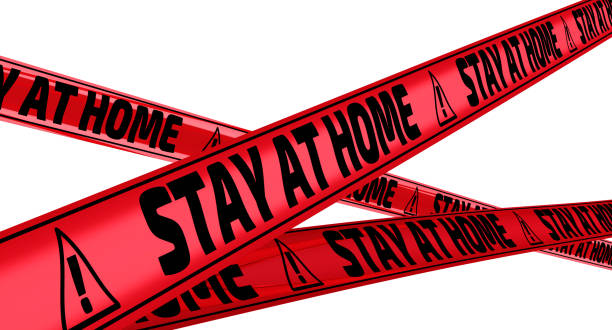 istock Stay at home. The warning tapes 1243534052