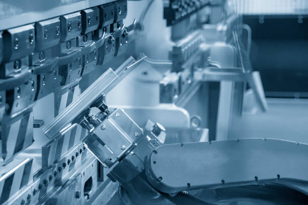 istock The robotic arm operation at hydraulic bending machine. 1243540059