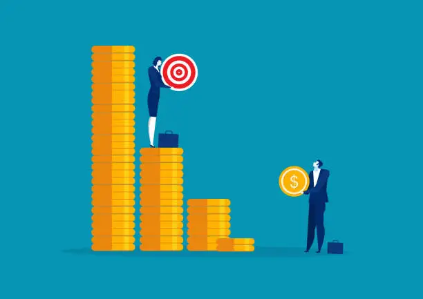 Vector illustration of Businessman  Holding coin with Financial Growth Arrow VectorIllustration Successful Investment Economy Profit