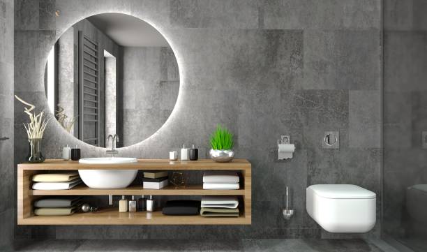 istock Modern bathroom interior in loft style chest of drawers 1243566164
