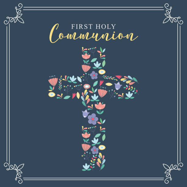 ilustrações, clipart, desenhos animados e ícones de primeiro convite da santa comunhão. vetor - communion