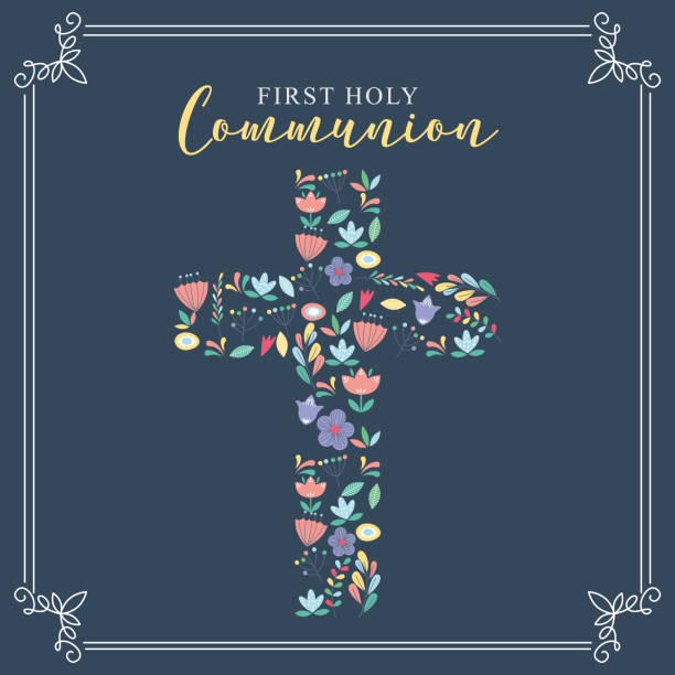 First Holy Communion Invitation. vector First Holy Communion Invitation with pattern cross. vector illustration communion stock illustrations