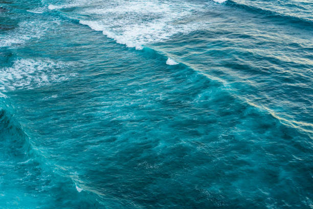 istock Big ocean waves hitting a coral rif. View from above. 1243588362