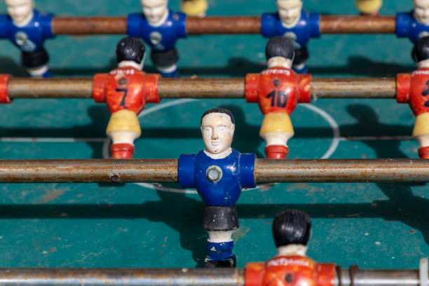 istock Old retro figures for playing table football. 1243591177
