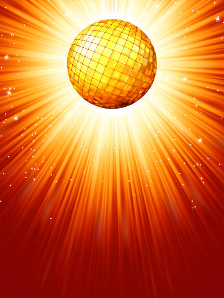 illustrazioni stock, clip art, cartoni animati e icone di tendenza di scintillante palla da discoteca rosso arancio. eps 8 - disco ball sunbeam evening ball design