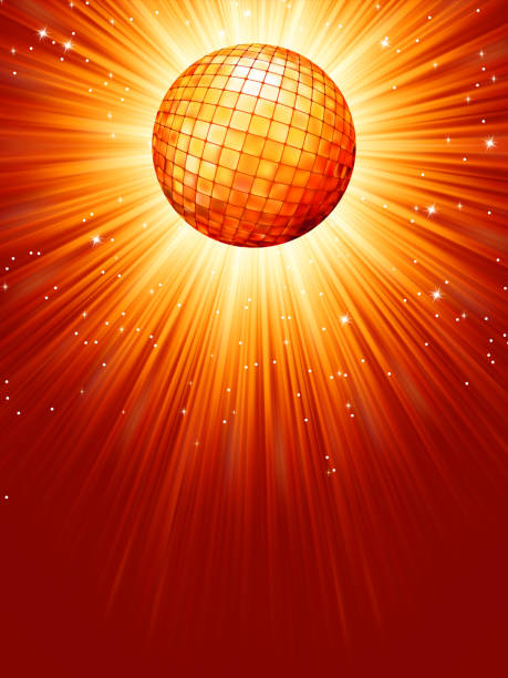 illustrazioni stock, clip art, cartoni animati e icone di tendenza di scintillante palla da discoteca rosso arancio. eps 8 - disco ball sunbeam evening ball design